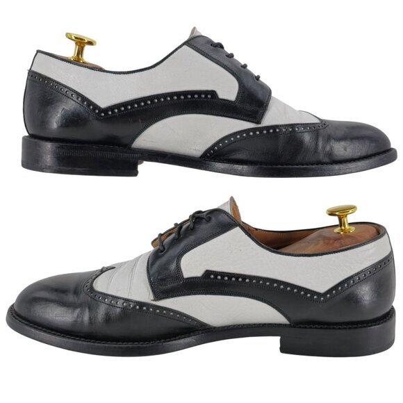 Vintage Mezlan Black White Leather Wingtip Spectators Mens 9M Formal Dress Shoes - Picture 5 of 12